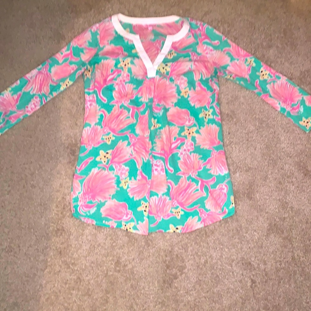 Lilly Pulitzer teal starfish swimsuit coverup/tunic, S